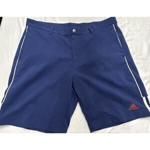 Mens Adidas 3 Stripe Dobby Golf Shorts Size 38 Navy w/Orange Textured Breathable
